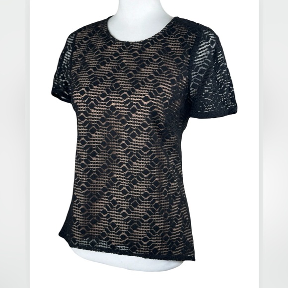 BCBGMaxAzria Black Lace Overlay Cacey Blouse Dressy Top Small - Picture 4 of 9